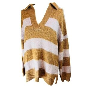 ALL SAINTS Womens Striped Oversized Sweater M Brown Luxury Minimalist Preppy